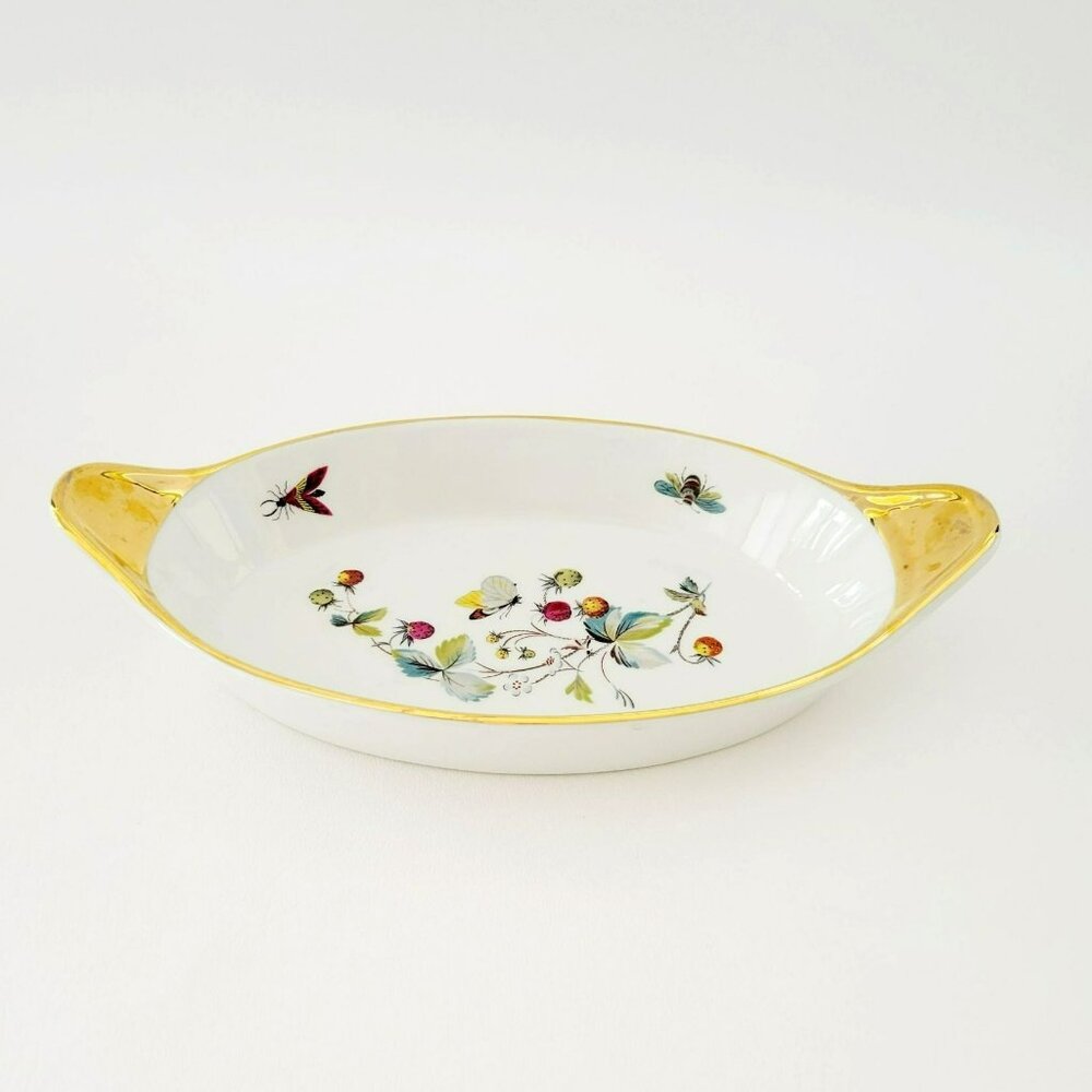 Royal Worcester 11" Baking Dish Strawberry Fair Butterfly England Oven to Table
